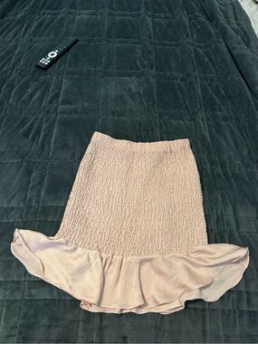 Smocked Light Pink Ruffle-Hem Pencil Skirt